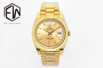 EW Factory Rolex Daydate 40mm 3255 Movement YG Face Index Yellow Gold President Band Watch
